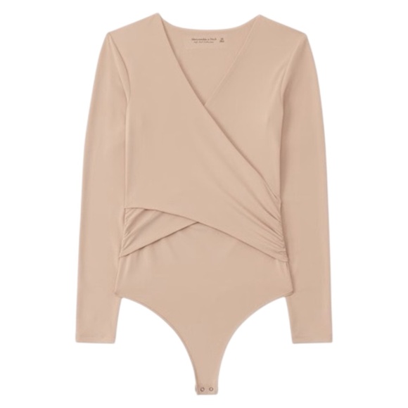 Abercrombie & Fitch Long-Sleeve Wrap Bodysuit Tan Women’s Large - Picture 1 of 5